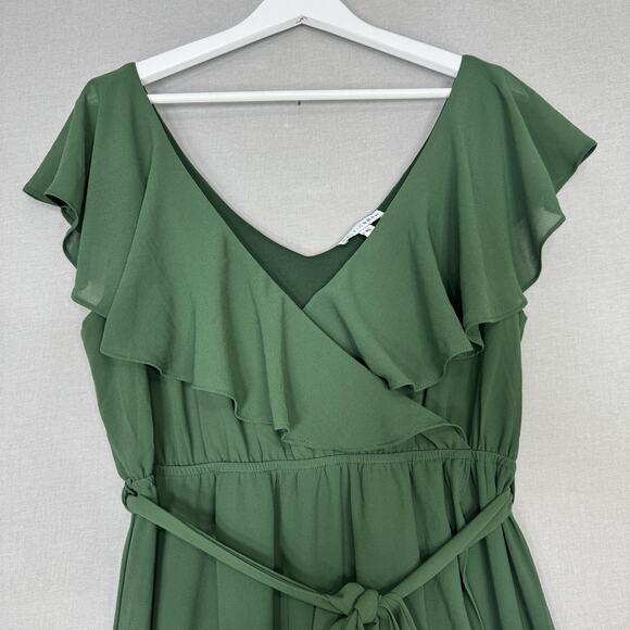 Baltic Born Katya Ruffle Dress Womens XL Green Faux Wrap Maxi Belted Formal - Picture 3 of 15